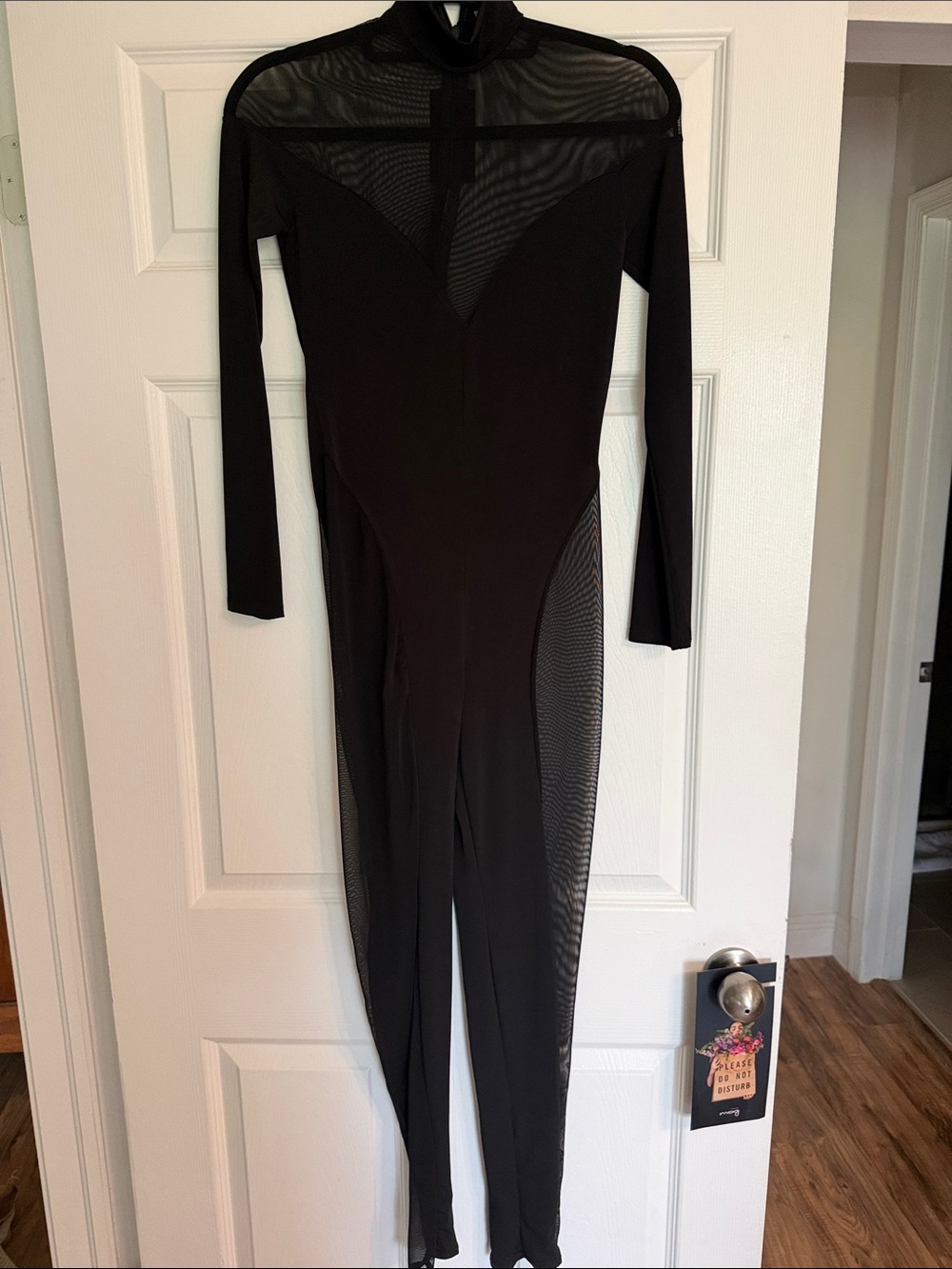 ASOS Black Long Sleeve Mesh Panel Jumpsuit